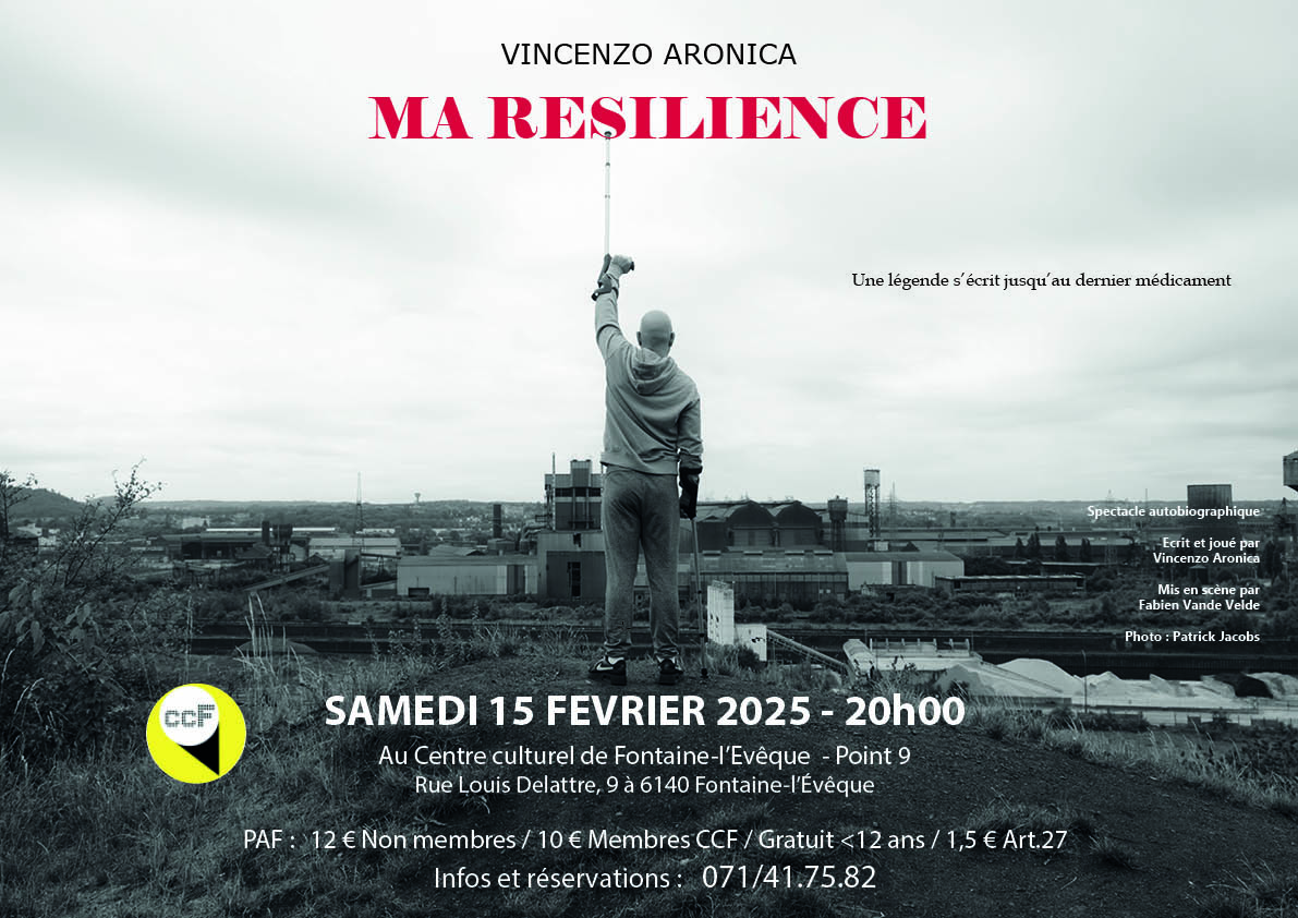 « Ma résilience », c’est l’histoire vraie de Vincenzo qui, face à la maladie et aux douleurs chroniques, a pris le parti d’en gué-rire.   Il nous livre un récit, sans filtre, de sa souffrance, de ses doutes mais surtout de sa capacité de résilience, le tout dans un spectacle survitaminé où le rire côtoie toute une palette d’émotions.    Dans un spectacle positif et rempli d’humour, Vincenzo nous envoie un message fort, au plus profond de son vécu, un message d’espoir en la vie.  Mieux qu’un paracétamol, ven