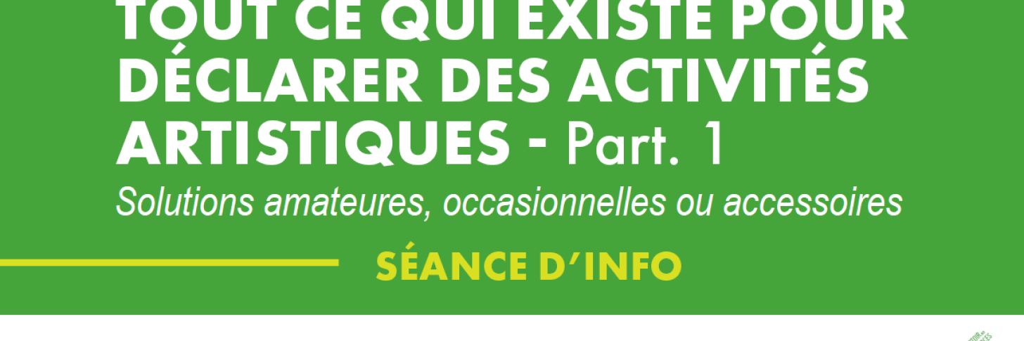 Séance d'info : TOUT CE QUI EXISTE POUR DÉCLARER DES ACTIVITÉS ARTISTIQUES - Lu 3 mars à 17h30 - Partie 1